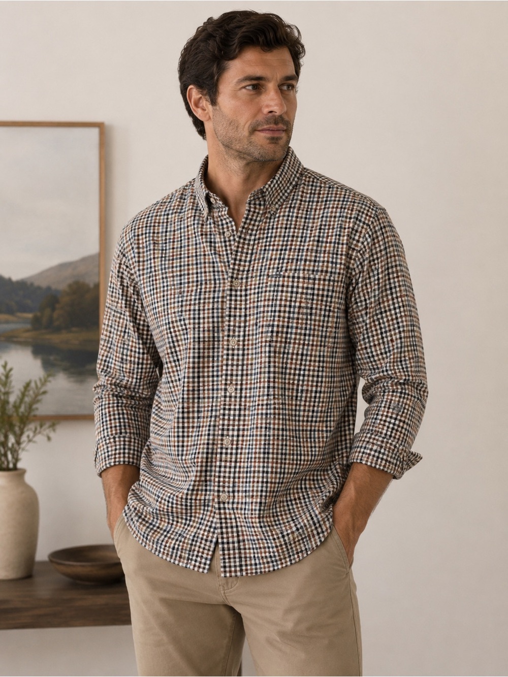 Black & Brown Men’s Plaid Shirt sz L Cotton Soft Wash # D29